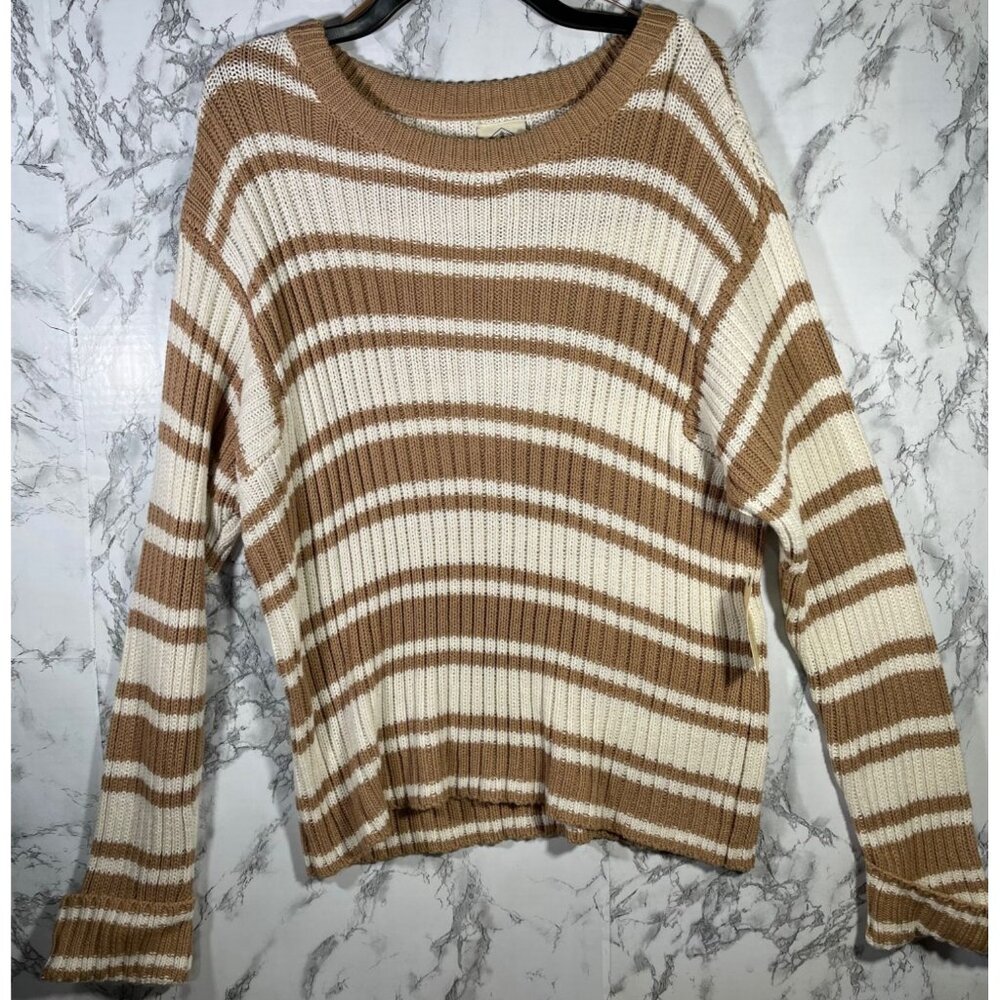 St. Johns Bay Womens XL Striped Knit Sweater Brown & Cream Ribbed Pullover